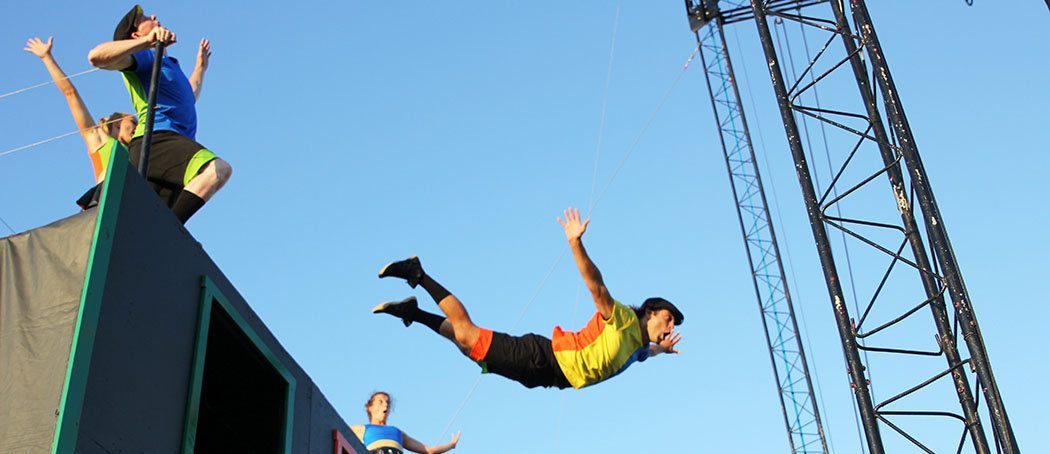Circus stunt performer jumps off building